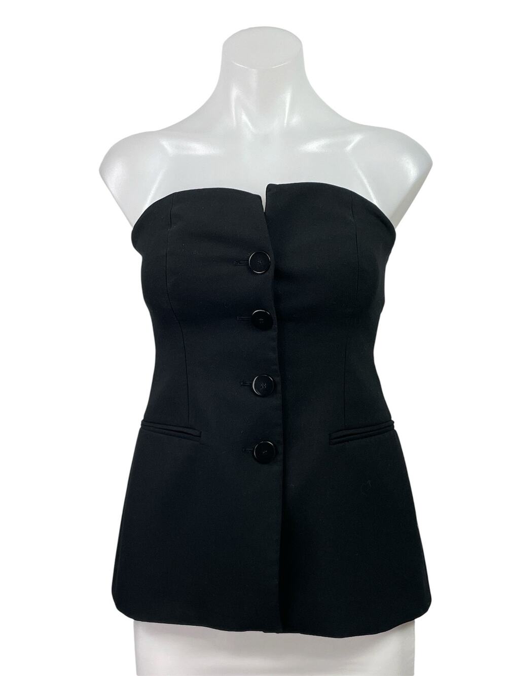Zara Womens  Black Strapless Buttoned Tailored Bustier Bandeau Tank Tube Top S
